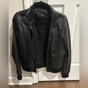 Theory Dark Leather Bomber Jacket